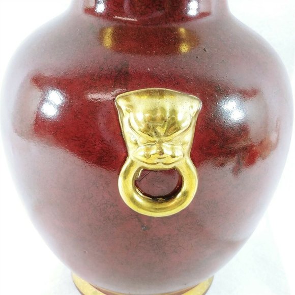 Vase Table Lamp Base Ceramic Burgundy Gold Accent Trim Vintage Home Decor 12" H - Picture 3 of 9